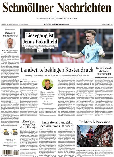 Titelbild der Ausgabe 75/2026 von Ostthüringer Zeitung Schmölln. Diese Zeitschrift und viele weitere Zeitungsabos als Abo oder epaper bei United Kiosk online kaufen.