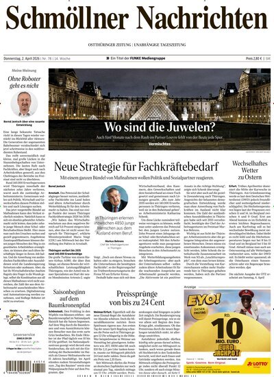 Titelbild der Ausgabe 78/2026 von Ostthüringer Zeitung Schmölln. Diese Zeitschrift und viele weitere Zeitungsabos als Abo oder epaper bei United Kiosk online kaufen.