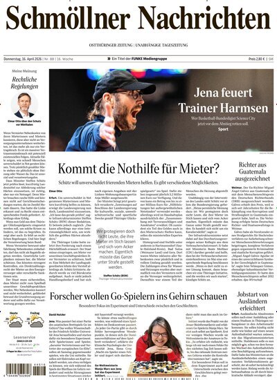 Titelbild der Ausgabe 88/2026 von Ostthüringer Zeitung Schmölln. Diese Zeitschrift und viele weitere Zeitungsabos als Abo oder epaper bei United Kiosk online kaufen.