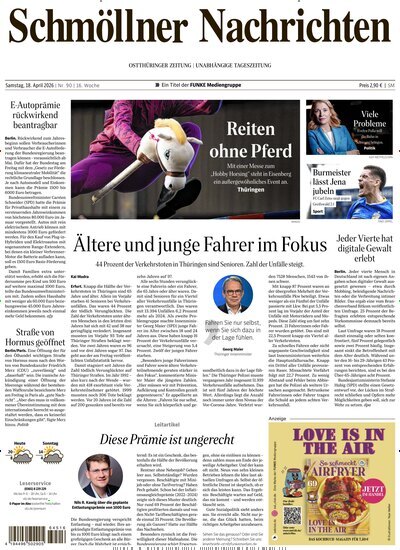 Titelbild der Ausgabe 90/2026 von Ostthüringer Zeitung Schmölln. Diese Zeitschrift und viele weitere Zeitungsabos als Abo oder epaper bei United Kiosk online kaufen.