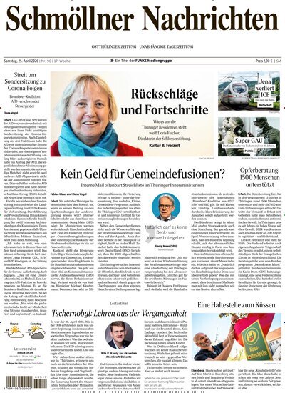 Titelbild der Ausgabe 96/2026 von Ostthüringer Zeitung Schmölln. Diese Zeitschrift und viele weitere Zeitungsabos als Abo oder epaper bei United Kiosk online kaufen.