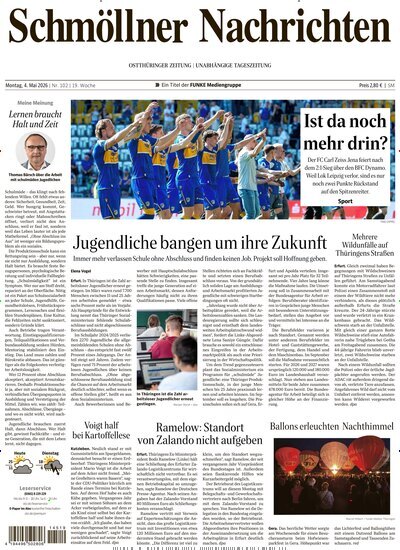 Titelbild der Ausgabe 102/2026 von Ostthüringer Zeitung Schmölln. Diese Zeitschrift und viele weitere Zeitungsabos als Abo oder epaper bei United Kiosk online kaufen.