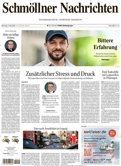 Titelbild der Ausgabe 103/2026 von Ostthüringer Zeitung Schmölln. Diese Zeitschrift und viele weitere Zeitungsabos als Abo oder epaper bei United Kiosk online kaufen.