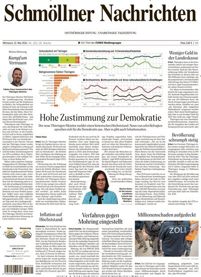 Titelbild der Ausgabe 110/2026 von Ostthüringer Zeitung Schmölln. Diese Zeitschrift und viele weitere Zeitungsabos als Abo oder epaper bei United Kiosk online kaufen.
