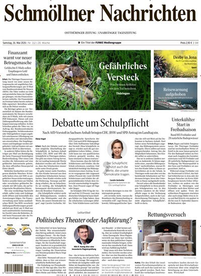 Titelbild der Ausgabe 112/2026 von Ostthüringer Zeitung Schmölln. Diese Zeitschrift und viele weitere Zeitungsabos als Abo oder epaper bei United Kiosk online kaufen.
