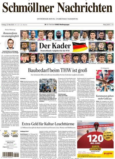 Titelbild der Ausgabe 117/2026 von Ostthüringer Zeitung Schmölln. Diese Zeitschrift und viele weitere Zeitungsabos als Abo oder epaper bei United Kiosk online kaufen.