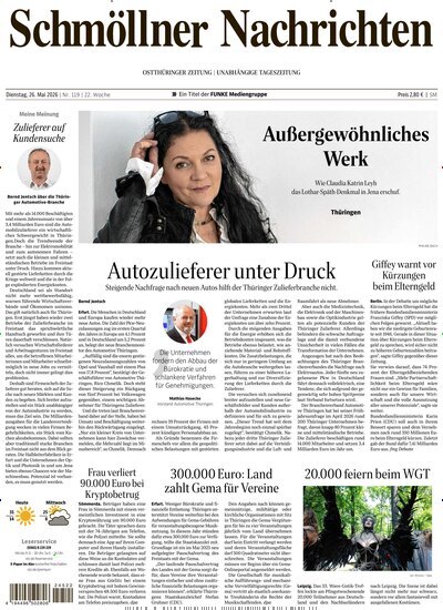 Titelbild der Ausgabe 119/2026 von Ostthüringer Zeitung Schmölln. Diese Zeitschrift und viele weitere Zeitungsabos als Abo oder epaper bei United Kiosk online kaufen.