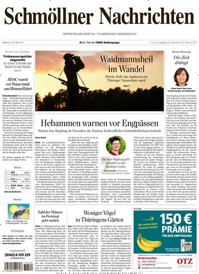 Titelbild der Ausgabe 123/2025 von Ostthüringer Zeitung Schmölln. Diese Zeitschrift und viele weitere Zeitungsabos als Abo oder epaper bei United Kiosk online kaufen.