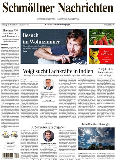 Titelbild der Ausgabe 123/2026 von Ostthüringer Zeitung Schmölln. Diese Zeitschrift und viele weitere Zeitungsabos als Abo oder epaper bei United Kiosk online kaufen.