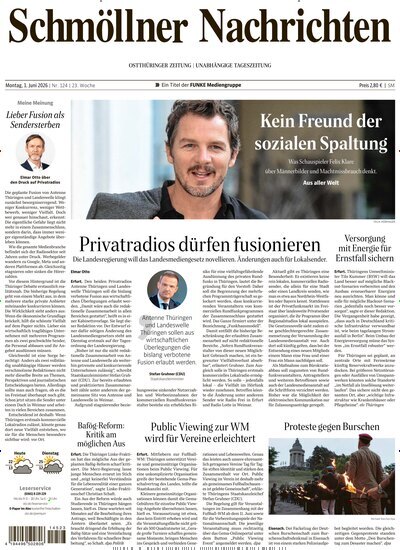 Titelbild der Ausgabe 124/2026 von Ostthüringer Zeitung Schmölln. Diese Zeitschrift und viele weitere Zeitungsabos als Abo oder epaper bei United Kiosk online kaufen.