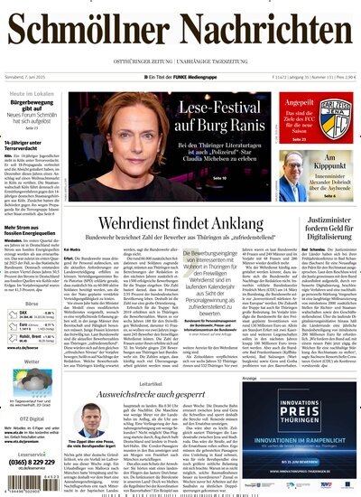 Titelbild der Ausgabe 131/2025 von Ostthüringer Zeitung Schmölln. Diese Zeitschrift und viele weitere Zeitungsabos als Abo oder epaper bei United Kiosk online kaufen.