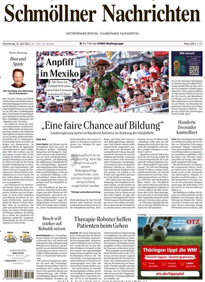 Titelbild der Ausgabe 133/2026 von Ostthüringer Zeitung Schmölln. Diese Zeitschrift und viele weitere Zeitungsabos als Abo oder epaper bei United Kiosk online kaufen.