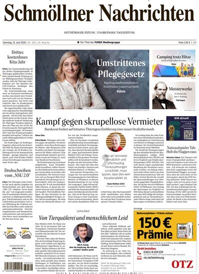 Titelbild der Ausgabe 135/2026 von Ostthüringer Zeitung Schmölln. Diese Zeitschrift und viele weitere Zeitungsabos als Abo oder epaper bei United Kiosk online kaufen.