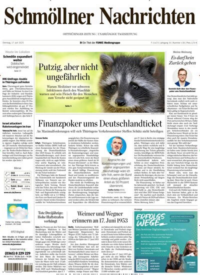 Titelbild der Ausgabe 138/2025 von Ostthüringer Zeitung Schmölln. Diese Zeitschrift und viele weitere Zeitungsabos als Abo oder epaper bei United Kiosk online kaufen.
