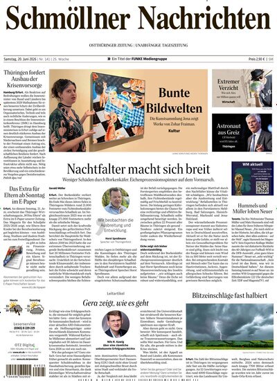 Titelbild der Ausgabe 141/2026 von Ostthüringer Zeitung Schmölln. Diese Zeitschrift und viele weitere Zeitungsabos als Abo oder epaper bei United Kiosk online kaufen.