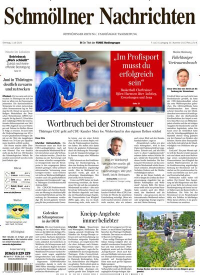 Titelbild der Ausgabe 150/2025 von Ostthüringer Zeitung Schmölln. Diese Zeitschrift und viele weitere Zeitungsabos als Abo oder epaper bei United Kiosk online kaufen.