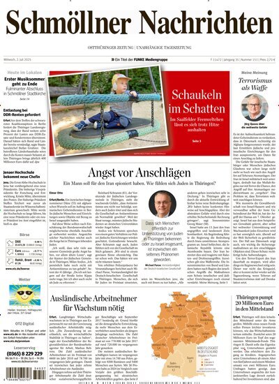 Titelbild der Ausgabe 151/2025 von Ostthüringer Zeitung Schmölln. Diese Zeitschrift und viele weitere Zeitungsabos als Abo oder epaper bei United Kiosk online kaufen.
