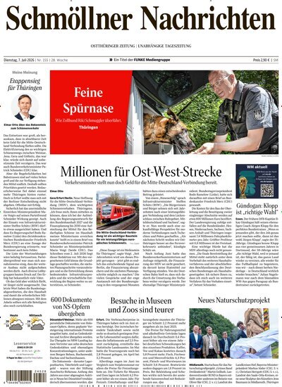 Titelbild der Ausgabe 155/2026 von Ostthüringer Zeitung Schmölln. Diese Zeitschrift und viele weitere Zeitungsabos als Abo oder epaper bei United Kiosk online kaufen.