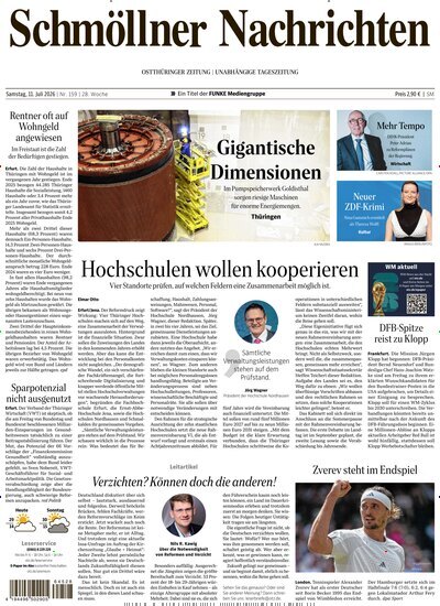 Titelbild der Ausgabe 159/2026 von Ostthüringer Zeitung Schmölln. Diese Zeitschrift und viele weitere Zeitungsabos als Abo oder epaper bei United Kiosk online kaufen.