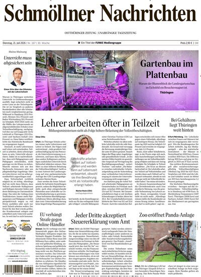 Titelbild der Ausgabe 167/2026 von Ostthüringer Zeitung Schmölln. Diese Zeitschrift und viele weitere Zeitungsabos als Abo oder epaper bei United Kiosk online kaufen.
