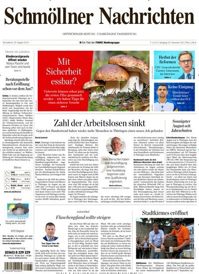 Titelbild der Ausgabe 202/2025 von Ostthüringer Zeitung Schmölln. Diese Zeitschrift und viele weitere Zeitungsabos als Abo oder epaper bei United Kiosk online kaufen.