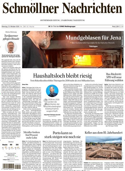 Titelbild der Ausgabe 238/2026 von Ostthüringer Zeitung Schmölln. Diese Zeitschrift und viele weitere Zeitungsabos als Abo oder epaper bei United Kiosk online kaufen.