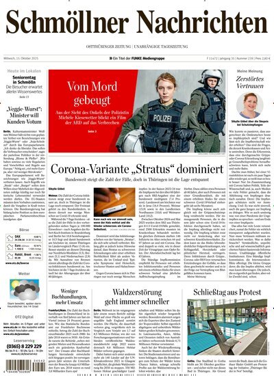 Titelbild der Ausgabe 239/2025 von Ostthüringer Zeitung Schmölln. Diese Zeitschrift und viele weitere Zeitungsabos als Abo oder epaper bei United Kiosk online kaufen.
