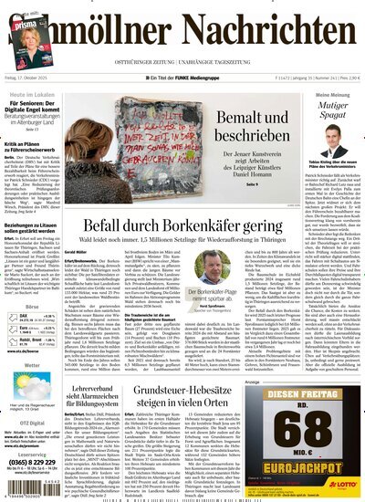 Titelbild der Ausgabe 241/2025 von Ostthüringer Zeitung Schmölln. Diese Zeitschrift und viele weitere Zeitungsabos als Abo oder epaper bei United Kiosk online kaufen.