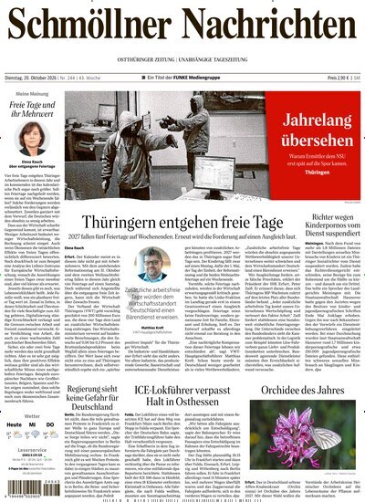 Titelbild der Ausgabe 244/2026 von Ostth&uuml;ringer Zeitung Schm&ouml;lln. Diese Zeitschrift und viele weitere Zeitungsabos als Abo oder epaper bei United Kiosk online kaufen.