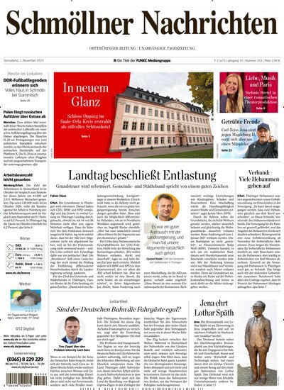 Titelbild der Ausgabe 253/2025 von Ostthüringer Zeitung Schmölln. Diese Zeitschrift und viele weitere Zeitungsabos als Abo oder epaper bei United Kiosk online kaufen.