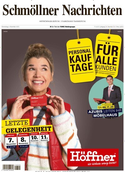 Titelbild der Ausgabe 257/2025 von Ostthüringer Zeitung Schmölln. Diese Zeitschrift und viele weitere Zeitungsabos als Abo oder epaper bei United Kiosk online kaufen.