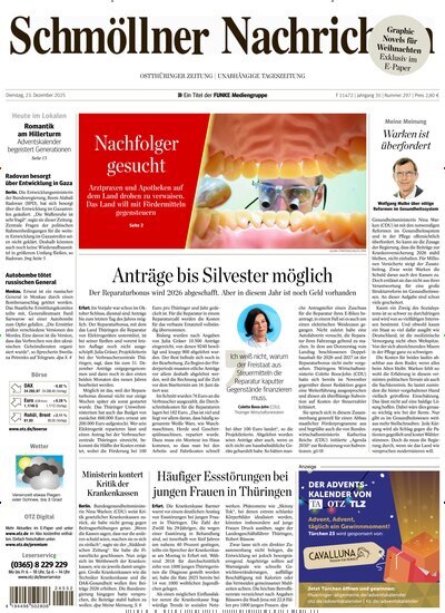 Titelbild der Ausgabe 297/2025 von Ostthüringer Zeitung Schmölln. Diese Zeitschrift und viele weitere Zeitungsabos als Abo oder epaper bei United Kiosk online kaufen.