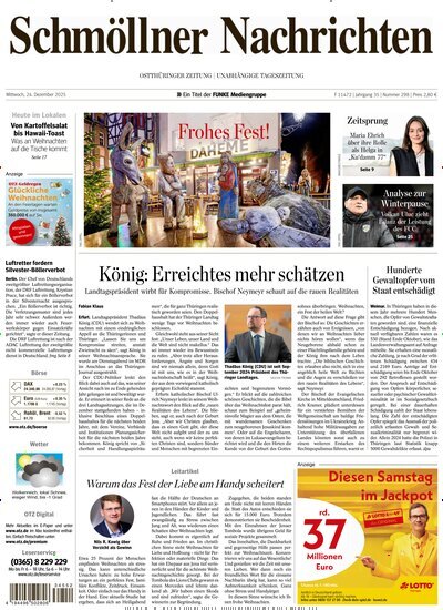 Titelbild der Ausgabe 298/2025 von Ostthüringer Zeitung Schmölln. Diese Zeitschrift und viele weitere Zeitungsabos als Abo oder epaper bei United Kiosk online kaufen.