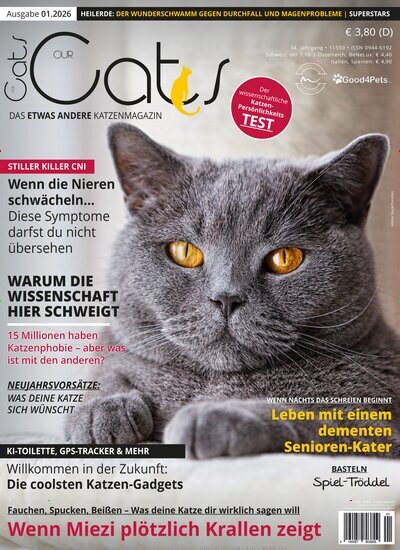 Titelbild der Ausgabe 1/2026 von Our Cats. Diese Zeitschrift und viele weitere Elternzeitschriften und Tierzeitschriften als Abo oder epaper bei United Kiosk online kaufen.