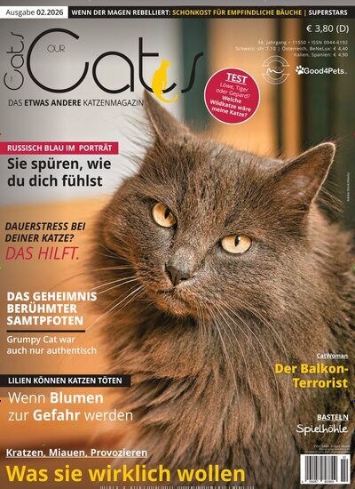 Titelbild der Ausgabe 2/2026 von Our Cats. Diese Zeitschrift und viele weitere Elternzeitschriften und Tierzeitschriften als Abo oder epaper bei United Kiosk online kaufen.