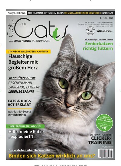 Titelbild der Ausgabe 3/2026 von Our Cats. Diese Zeitschrift und viele weitere Elternzeitschriften und Tierzeitschriften als Abo oder epaper bei United Kiosk online kaufen.