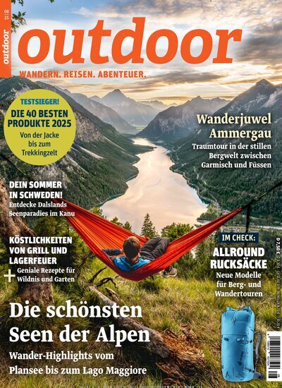 Titelbild der Ausgabe 8/2025 von Outdoor. Diese Zeitschrift und viele weitere Sportmagazine als Abo oder epaper bei United Kiosk online kaufen.