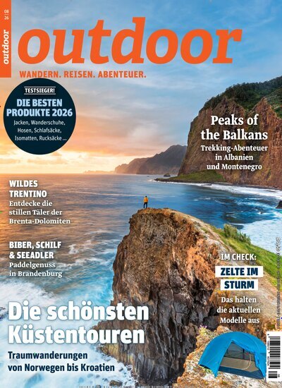 Titelbild der Ausgabe 8/2026 von Outdoor. Diese Zeitschrift und viele weitere Sportmagazine als Abo oder epaper bei United Kiosk online kaufen.