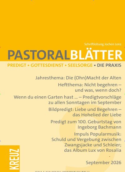 Titelbild der Ausgabe 9/2026 von Pastoralblätter. Diese Zeitschrift und viele weitere Kunstmagazine und Kulturmagazine als Abo oder epaper bei United Kiosk online kaufen.