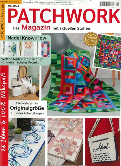 Titelbild der Ausgabe 5/2023 von Patchwork Magazin. Diese Zeitschrift und viele weitere Modemagazine und DIY-Magazine als Abo oder epaper bei United Kiosk online kaufen.