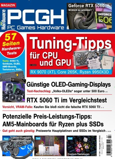 Titelbild der Ausgabe 7/2025 von PC Games Hardware Magazin. Diese Zeitschrift und viele weitere Computerzeitschriften, Tabletmagazine und Smartphonemagazine als Abo oder epaper bei United Kiosk online kaufen.