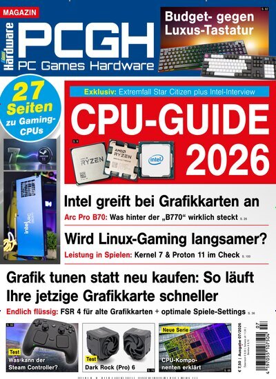Titelbild der Ausgabe 7/2026 von PC Games Hardware Magazin. Diese Zeitschrift und viele weitere Computerzeitschriften, Tabletmagazine und Smartphonemagazine als Abo oder epaper bei United Kiosk online kaufen.