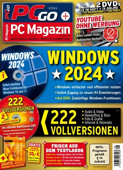 Titelbild der Ausgabe 1/2024 von PC Magazin. Diese Zeitschrift und viele weitere Computerzeitschriften, Tabletmagazine und Smartphonemagazine als Abo oder epaper bei United Kiosk online kaufen.