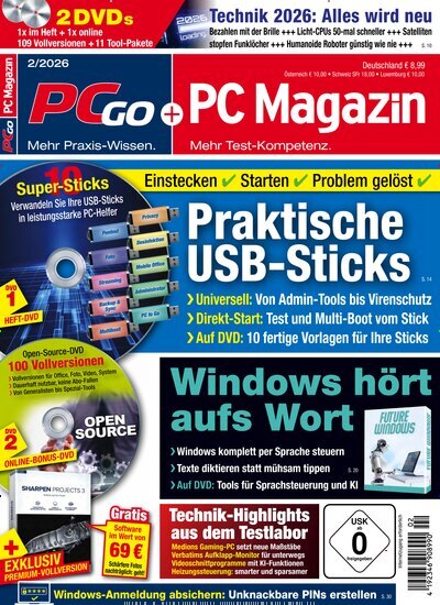 Titelbild der Ausgabe 2/2026 von PC Magazin. Diese Zeitschrift und viele weitere Computerzeitschriften, Tabletmagazine und Smartphonemagazine als Abo oder epaper bei United Kiosk online kaufen.