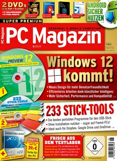 Titelbild der Ausgabe 6/2023 von PC Magazin. Diese Zeitschrift und viele weitere Computerzeitschriften, Tabletmagazine und Smartphonemagazine als Abo oder epaper bei United Kiosk online kaufen.