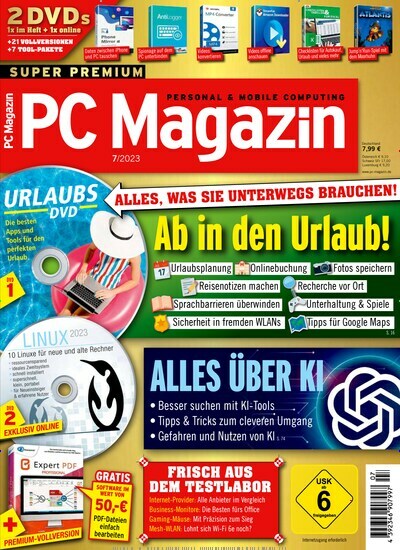 Titelbild der Ausgabe 7/2023 von PC Magazin. Diese Zeitschrift und viele weitere Computerzeitschriften, Tabletmagazine und Smartphonemagazine als Abo oder epaper bei United Kiosk online kaufen.