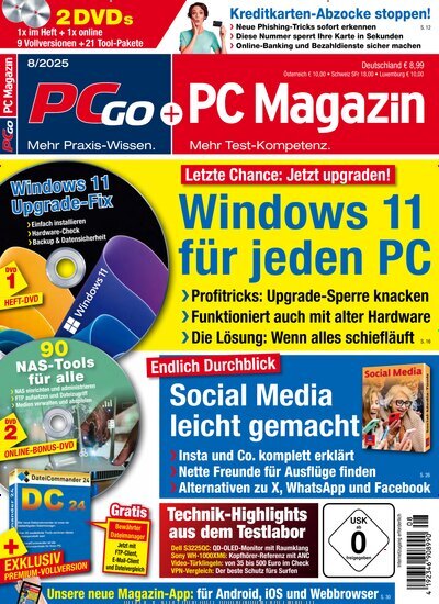 Titelbild der Ausgabe 8/2025 von PC Magazin. Diese Zeitschrift und viele weitere Computerzeitschriften, Tabletmagazine und Smartphonemagazine als Abo oder epaper bei United Kiosk online kaufen.