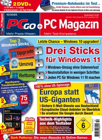 Titelbild der Ausgabe 10/2025 von PC Magazin. Diese Zeitschrift und viele weitere Computerzeitschriften, Tabletmagazine und Smartphonemagazine als Abo oder epaper bei United Kiosk online kaufen.