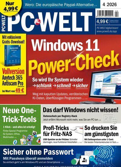 Titelbild der Ausgabe 4/2026 von PC Welt. Diese Zeitschrift und viele weitere Computerzeitschriften, Tabletmagazine und Smartphonemagazine als Abo oder epaper bei United Kiosk online kaufen.