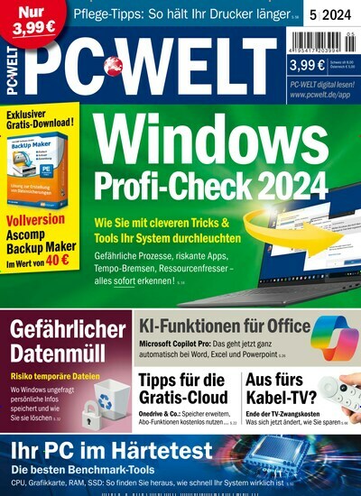 Titelbild der Ausgabe 5/2024 von PC Welt. Diese Zeitschrift und viele weitere Computerzeitschriften, Tabletmagazine und Smartphonemagazine als Abo oder epaper bei United Kiosk online kaufen.